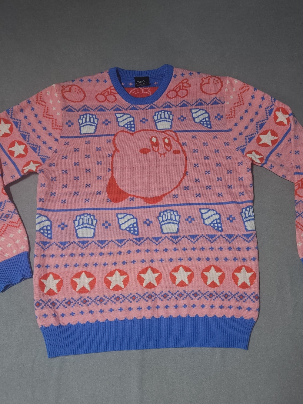 Nintendo Pink Kirby Crewneck Sweater with Blue Trim